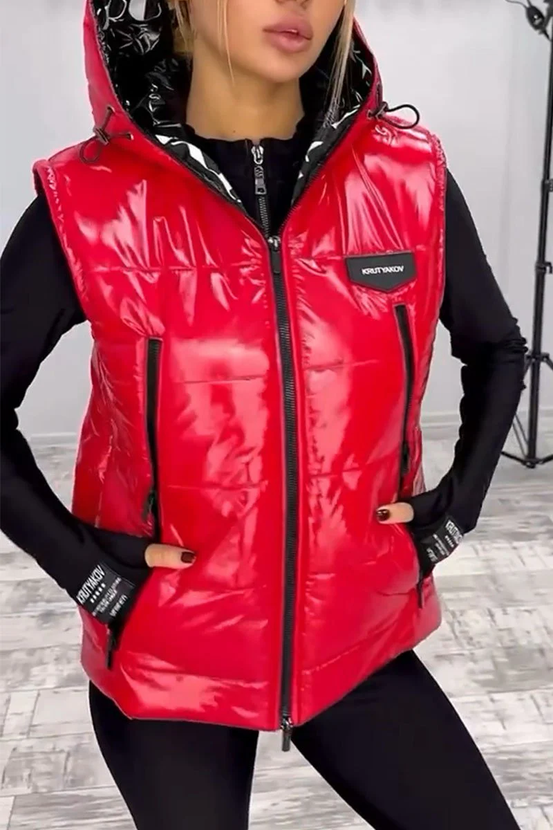 Glitter Sleeveless Hooded Jacket