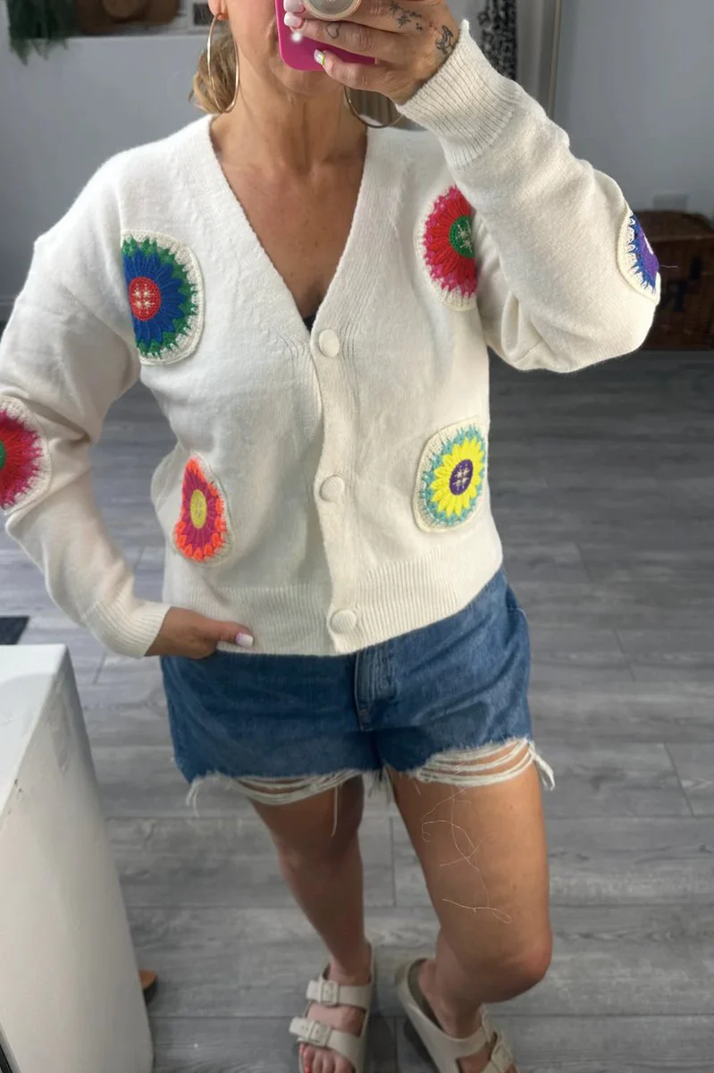 Women's floral knitted short cardigan